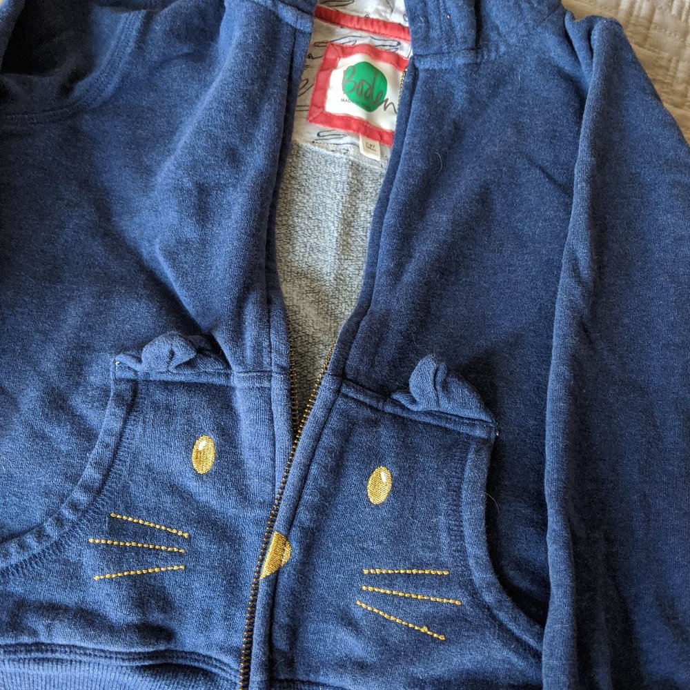 Mini Boden cat zipper hooded sweatshirt